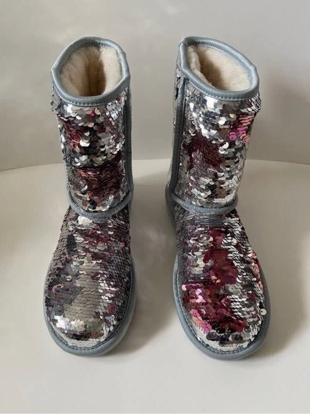UGG Sequin Mid-Calf Boots in Silver & Pink